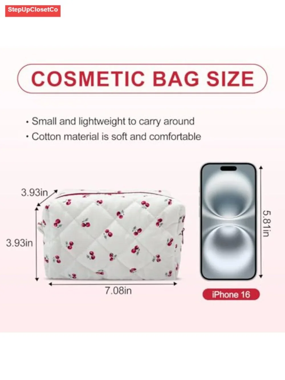 Quilted Makeup Bag Small Travel Floral Cosmetic Pouch Cotton Storage Organizer